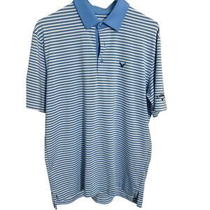Callaway Opti Dri Polo Shirt Men's Medium Blue Striped Golf Performance Shirt